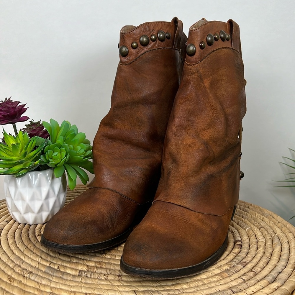 Free People Wayland Boot Brown Western Beaded Tassel Studded Slouchy 40